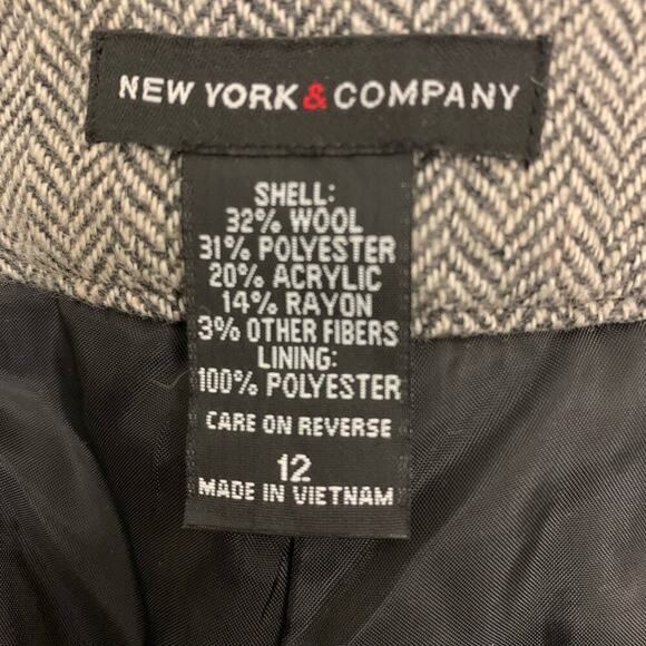 NY & Co Black & Tan Herringbone Tweed Wool Blend Cropped Trousers  Size 12 - Picture 7 of 9